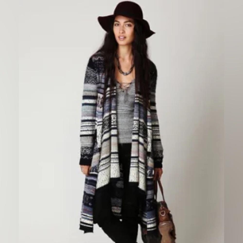 Free People yesterday's smile long fair isle knit cardigan